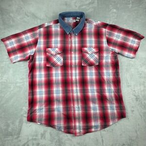Sheplers Men's Red Plaid Short Sleeve Button Down Shirt Denim Collar Western 2XT